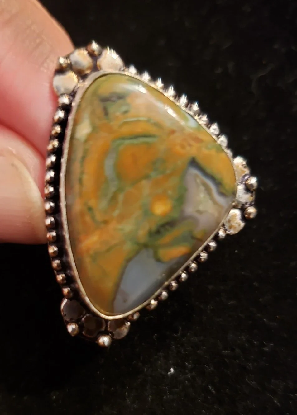 NEW Rainforest Jasper Natural Gemstone, 925 Stamped Ring, Sz 7.5 Abstract Art!